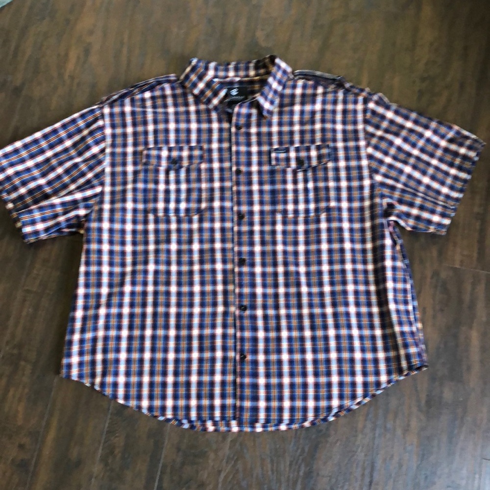 Roca Wear Men’s Plus Size Classic Button Front, Navy Plaid, Size 5XL